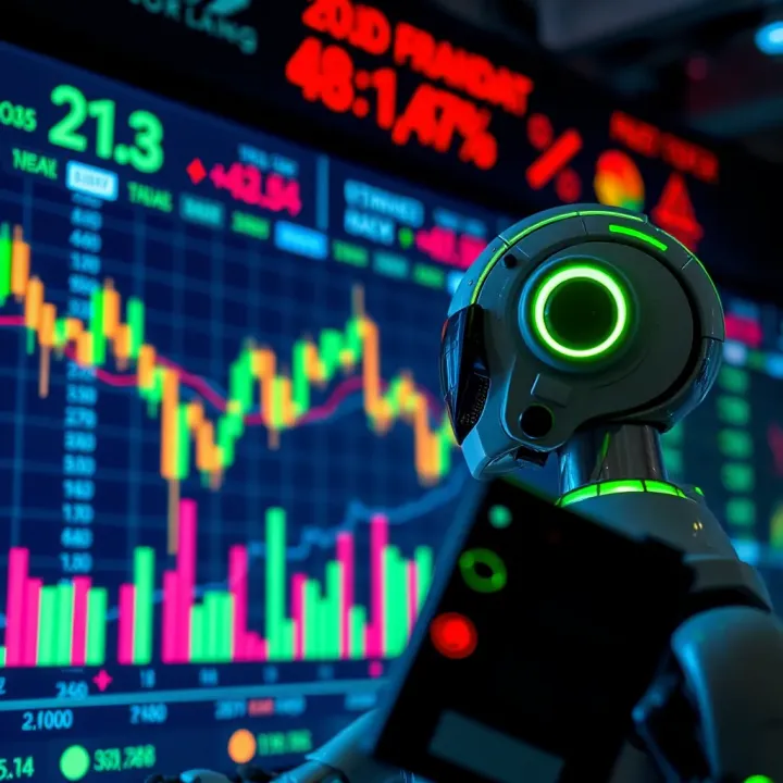 Graph displaying fluctuating financial market data with AI indicators
