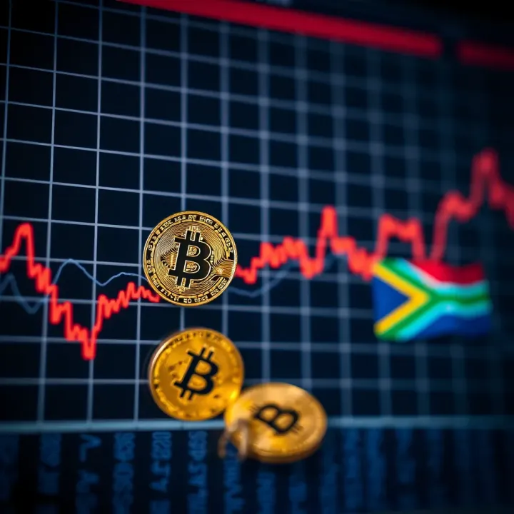 Graph showing bitcoin price fluctuations with South African rand currency symbols
