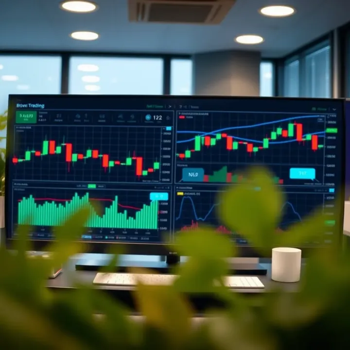 Digital trading platform interface displaying market charts and analytics
