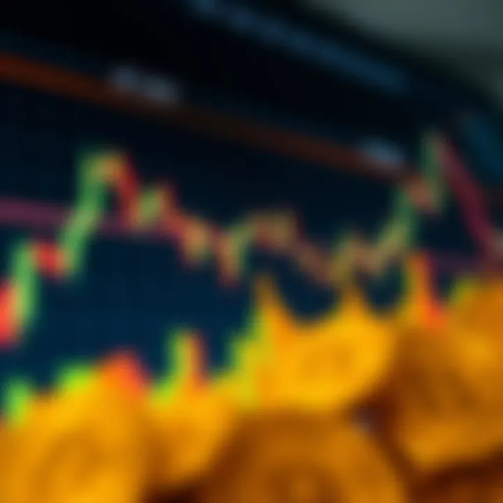 Graph showing fluctuating Bitcoin prices with trend lines and candlestick patterns