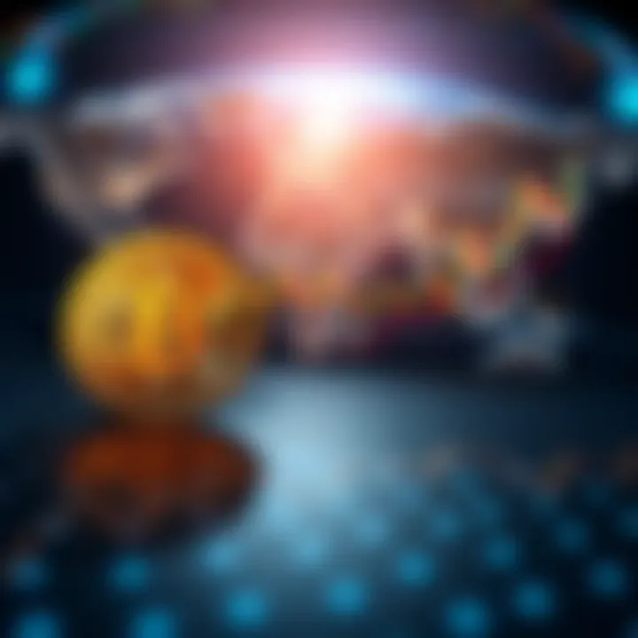Graph showing recent Bitcoin price fluctuations against a global financial backdrop