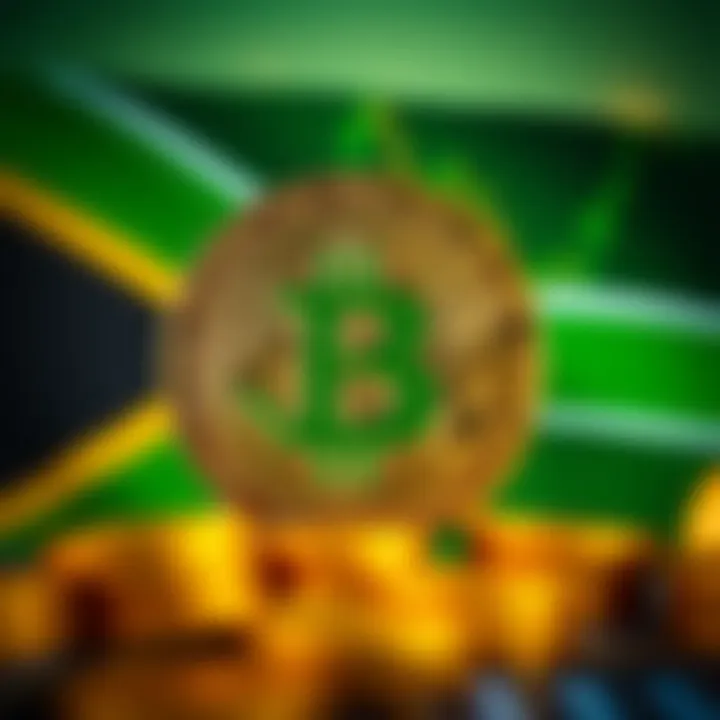 Illustration of Bitcoin symbol overlaying South African flag with financial icons
