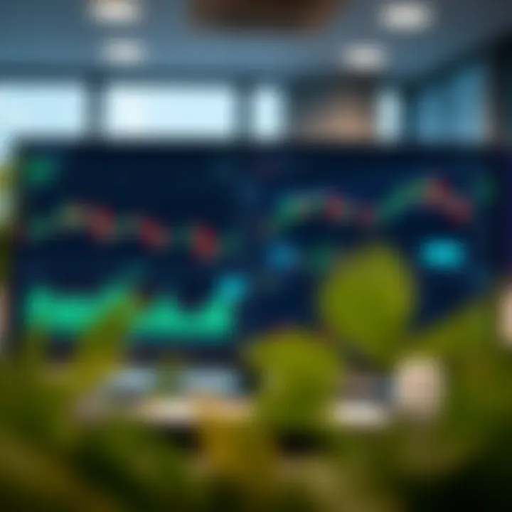Digital trading platform interface displaying market charts and analytics