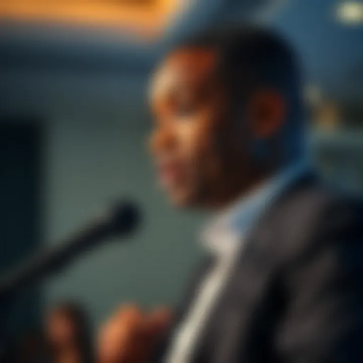 Cashflow Ngcobo speaking at a business conference with a microphone