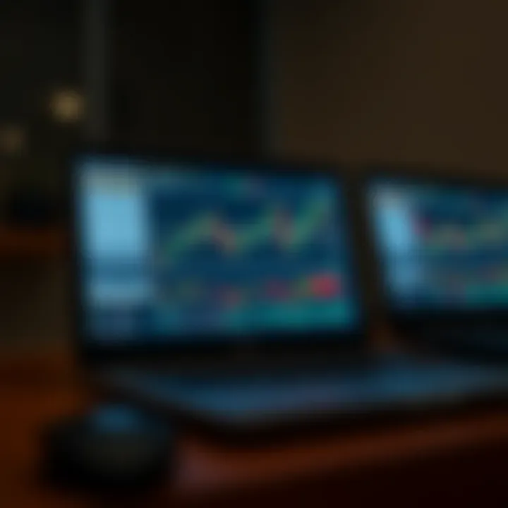 High-performance laptop displaying forex trading charts and graphs with multiple windows open