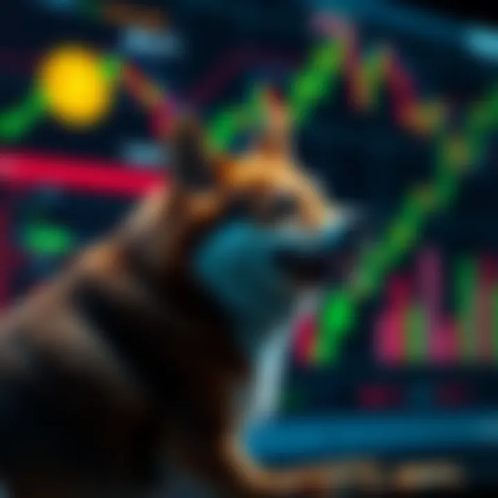 Illustration of cryptocurrency market factors including regulation, technical analysis charts, and investor sentiment