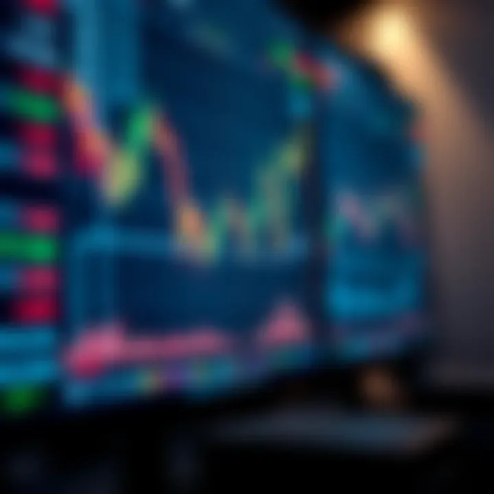 Close-up of trading monitor displaying forex trading platform with currency exchange rates