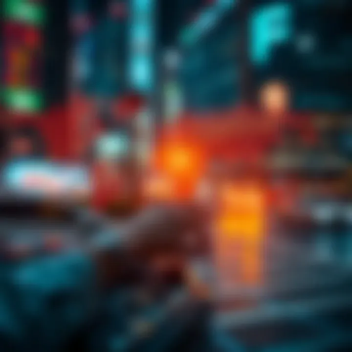 Visual representation of currency trading influenced by global events and technological advancements