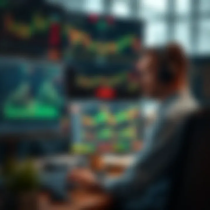 Illustration of a trader analyzing multiple financial charts on computer screens
