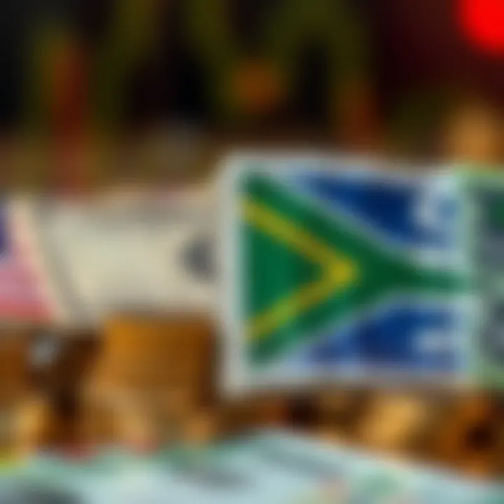 Illustration of global economic factors influencing currency exchange between the US dollar and South African rand