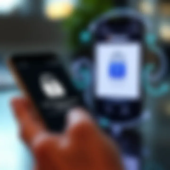Visual representation of secure login with padlock icon and mobile phone showing security features