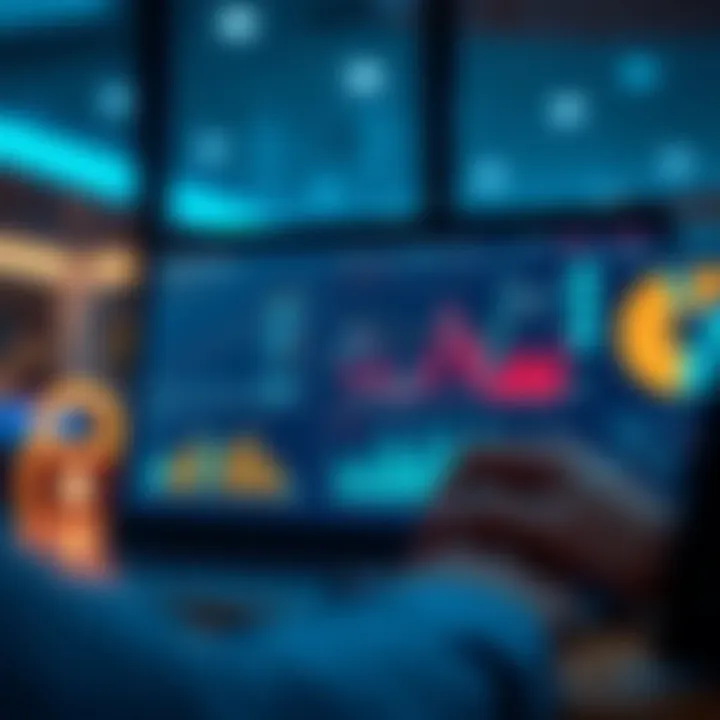 Graphic depicting client feedback analysis and transparency with charts and secure data visuals