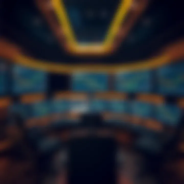 Luxurious office space with multiple computer screens showing forex trading charts