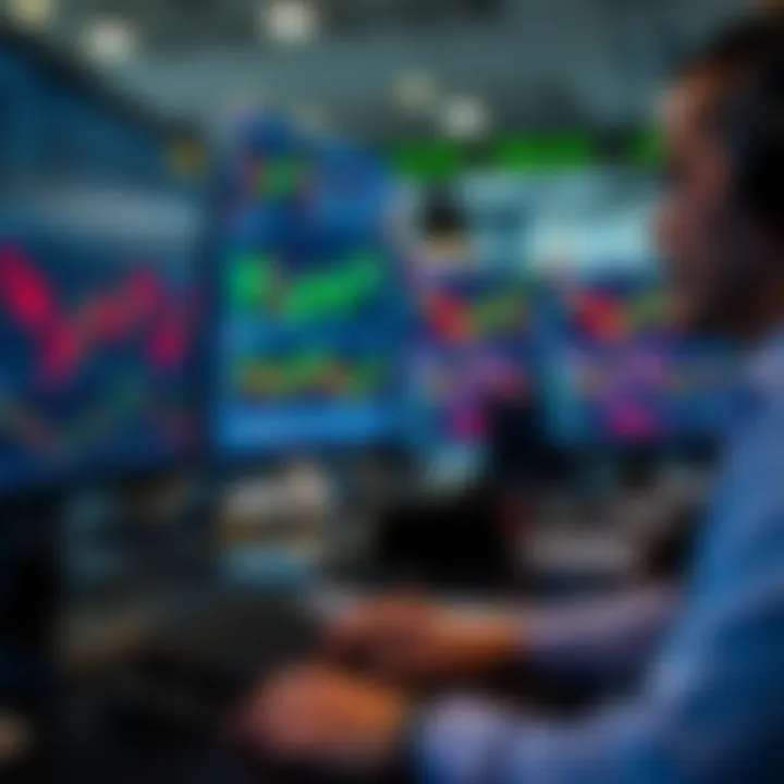 Illustration of a trader analyzing market data charts on multiple screens for quick trade evaluation