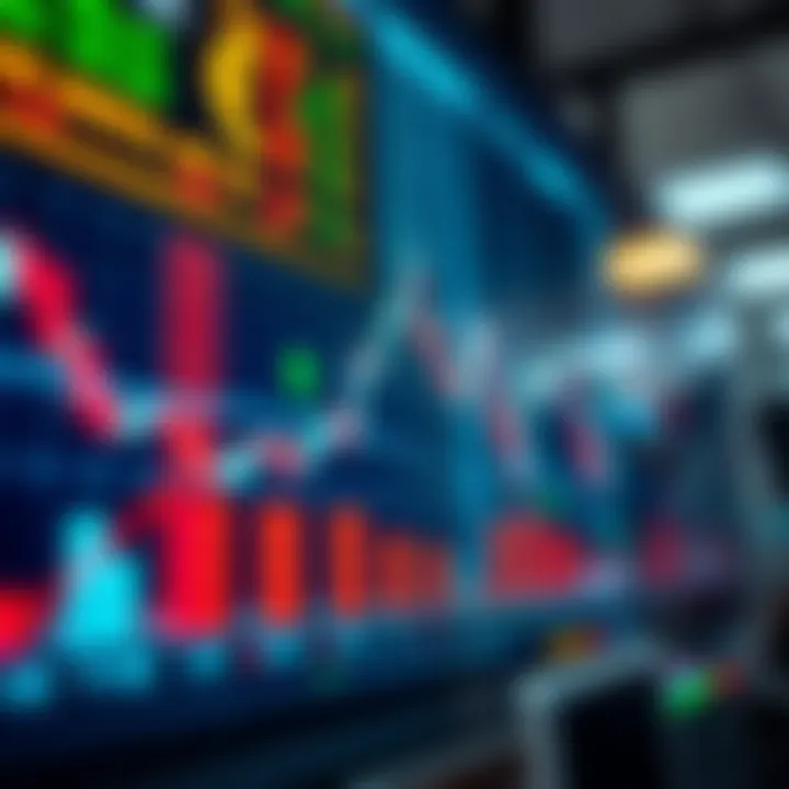 Graphical representation of automated forex trading with digital charts and currency symbols