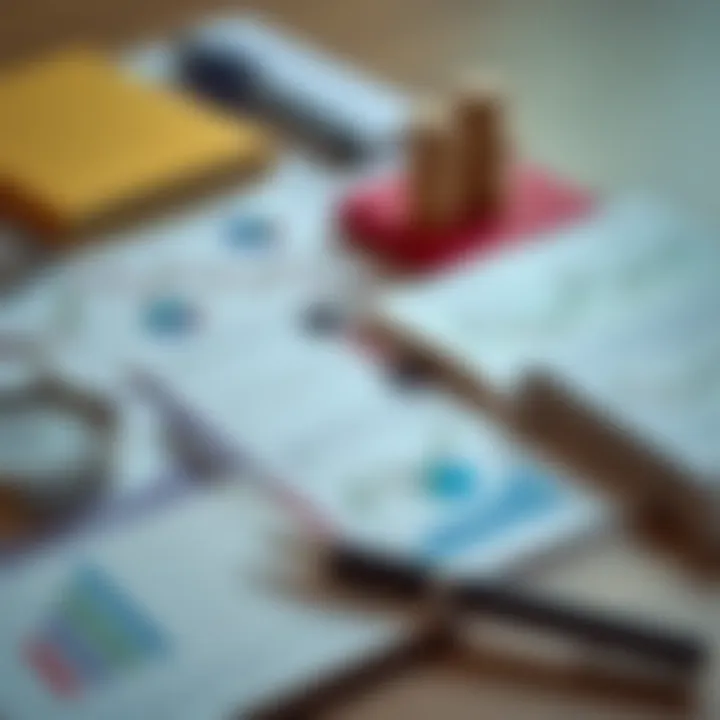 Educational Tools for Effective Trading Strategies Illustration of educational materials including charts and notes representing trading lessons