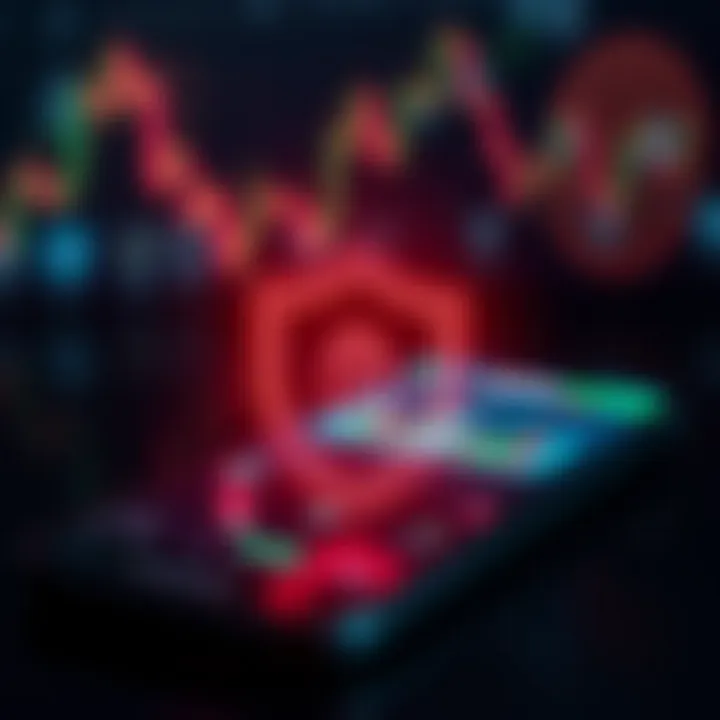 Digital security shield symbol overlaid on a smartphone representing secure trading environment