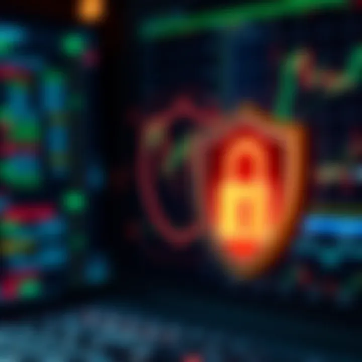 Managing Security for Trading Accounts Illustration showing account security measures with digital shield and password icon for trading platform