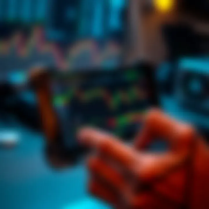 Android device displaying a trading robot interface with charts and automated trading signals