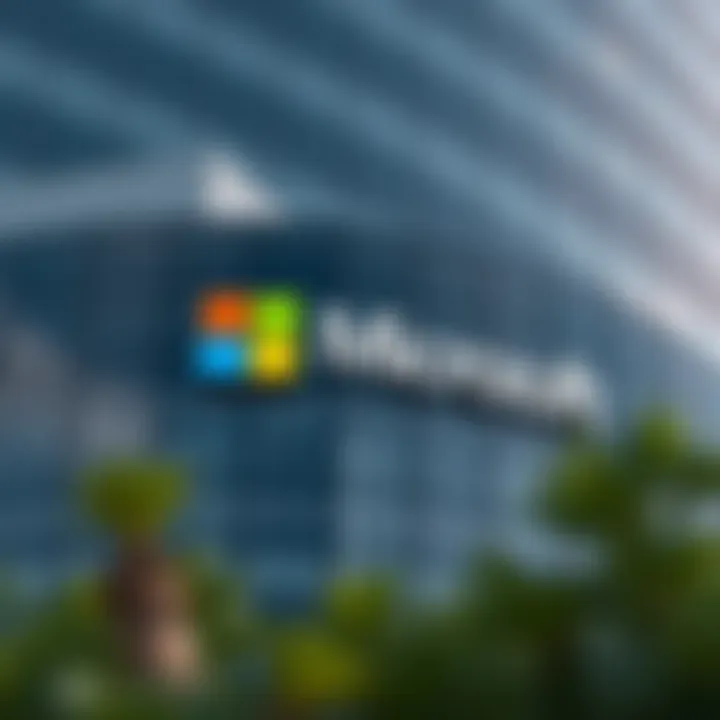 Microsoft Corporation's logo displayed on a modern office building facade