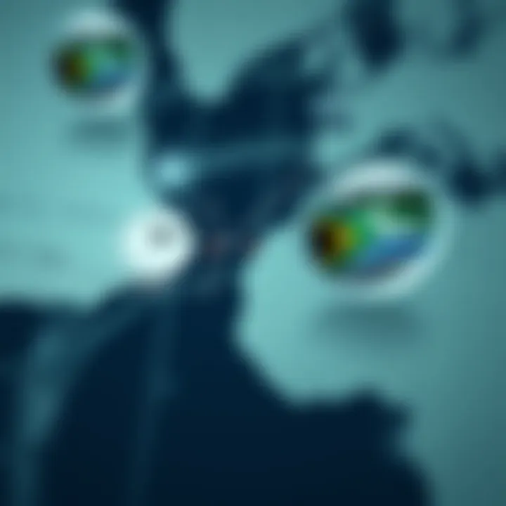 Map showing the time zones of New York and South Africa with clock icons indicating the trading session hours