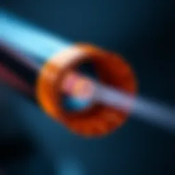 Optical Fiber Core and Cladding Structure with Light Transmission Cross-sectional view of an optical fiber showing core and cladding layers with light propagation path