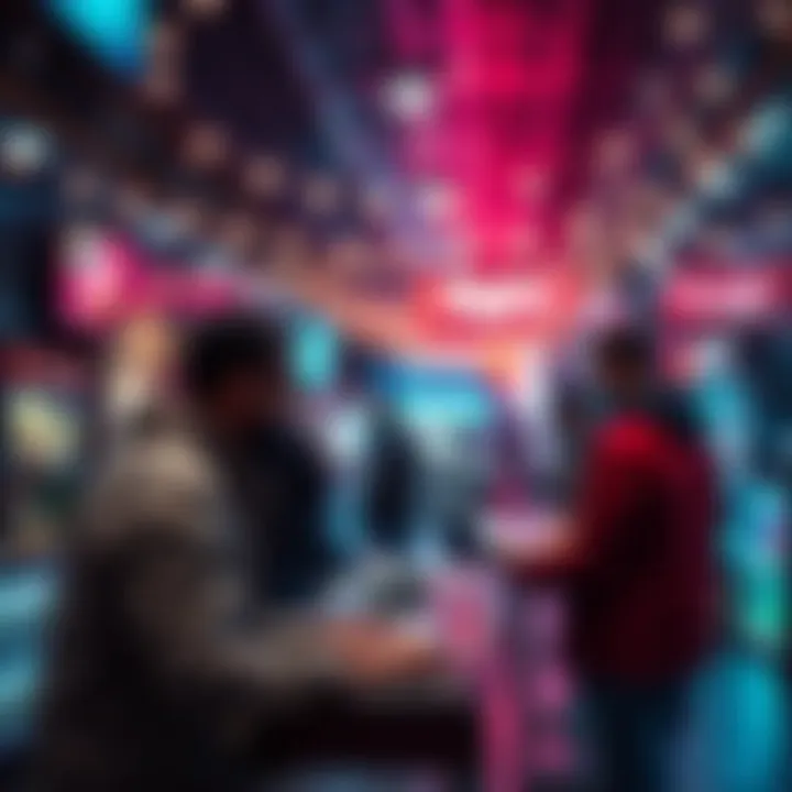 Illustration of a digital marketplace connecting buyers and sellers directly in peer-to-peer trading