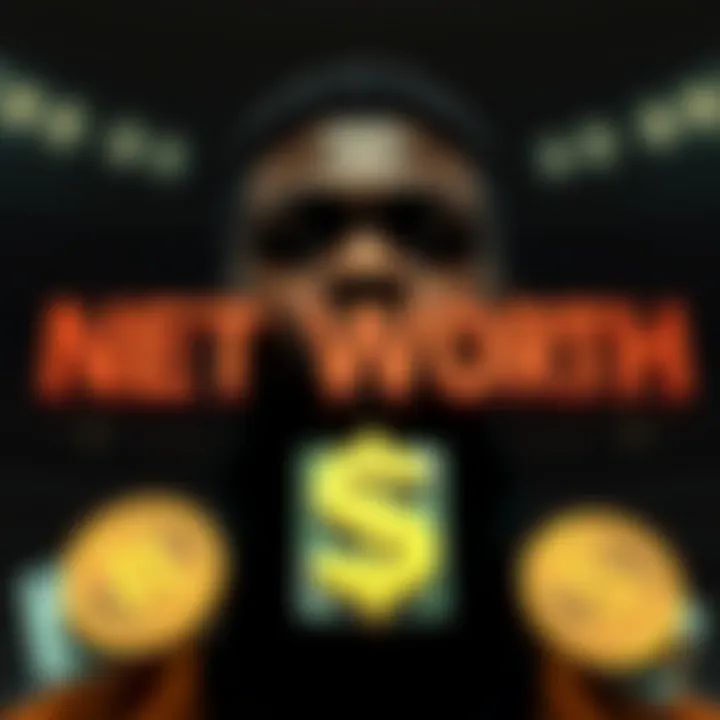 Graphic showing Ref Wayne's net worth represented with South African Rand symbols and financial icons