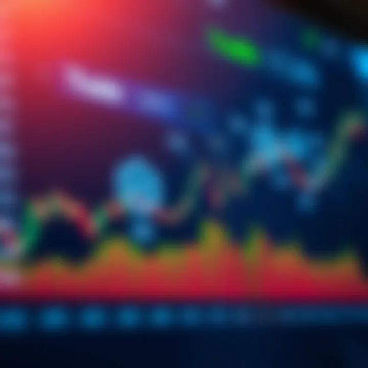 Graph showing trading data analysis with interconnected digital icons representing technology integration in smart trade