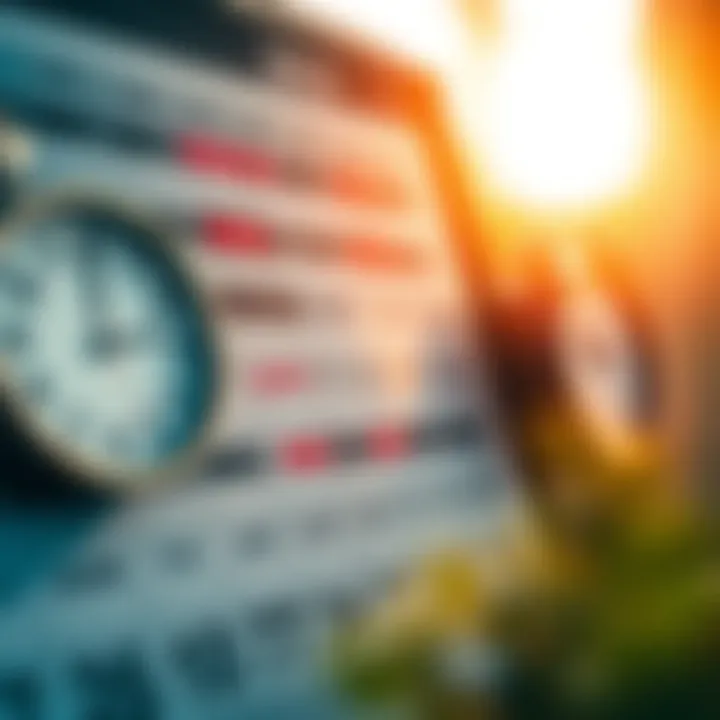 Calendar highlighting US daylight saving time periods with clocks adjusting to new times