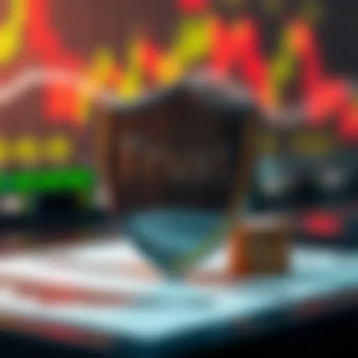 Conceptual depiction of financial regulation and trust with symbolic shield and market charts