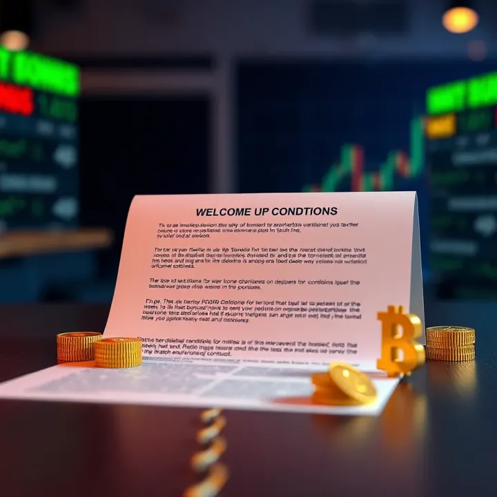 Illustration of a digital contract with bonus icons representing terms and conditions in broker agreements
