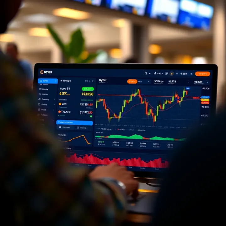 Dashboard showing Bybit trading options and market data on a digital device