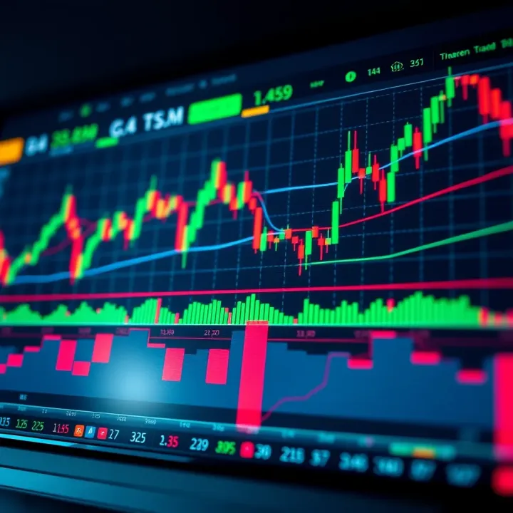 Chart displaying various trading strategies with market trend lines and indicators