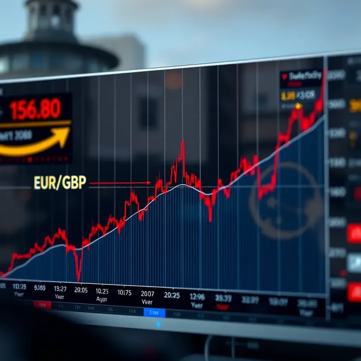 EUR/GBP Exchange Rate Trends and Key Economic Events Graph showing recent fluctuations in the EUR/GBP currency exchange rate with key economic events marked