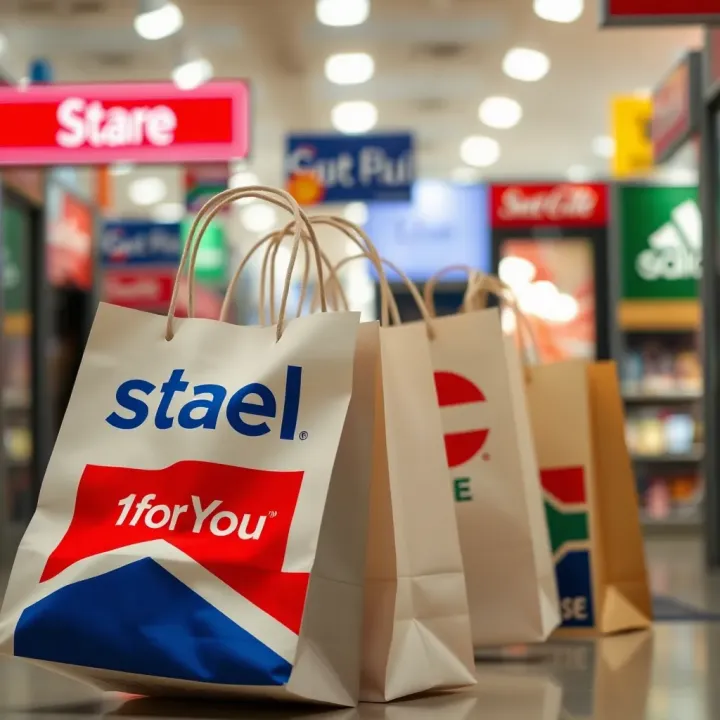 Shopping bags with logos of various South African retail stores where vouchers can be redeemed