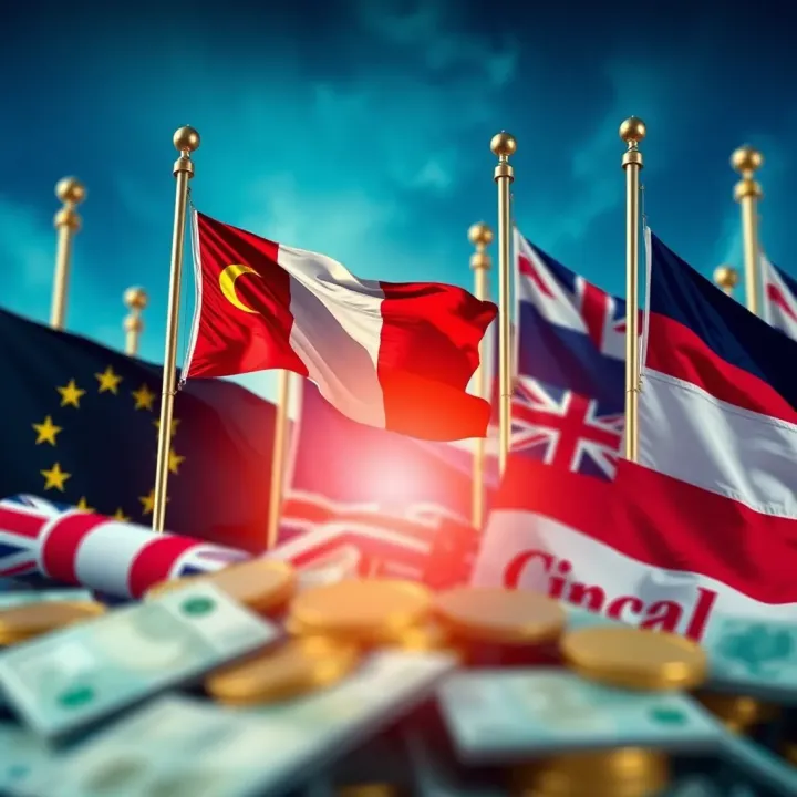 Illustration of geopolitical factors impacting currency markets with flags and financial symbols