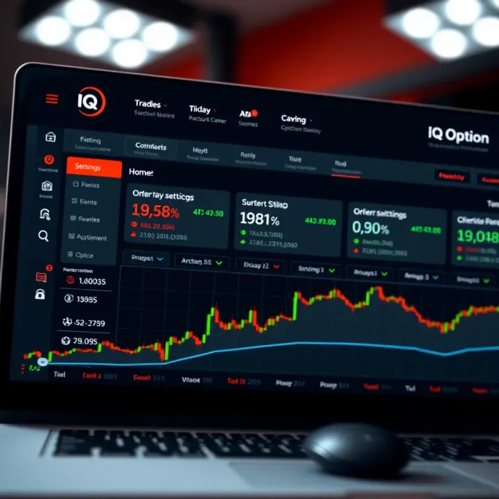 Dashboard view of IQ Option trading platform with account overview and security settings