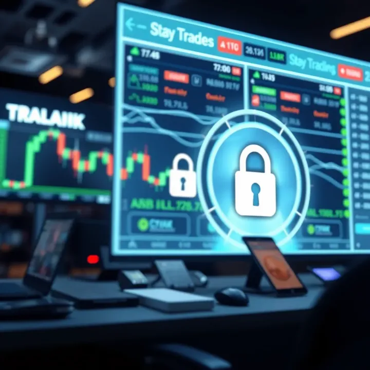 Secure Trading Environment and Regulatory Compliance Illustration of secure online trading environment with regulatory compliance symbols