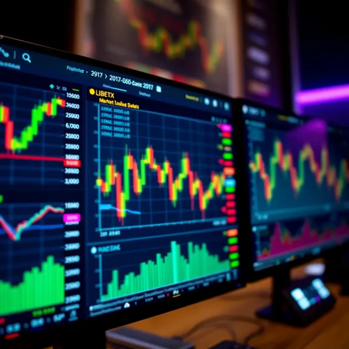 User interface of Libertex platform showing diverse trading instruments and real-time market data