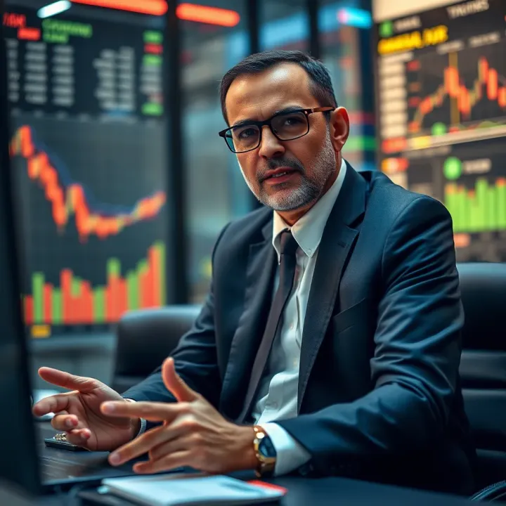 Dynamic business leader analyzing global market trends