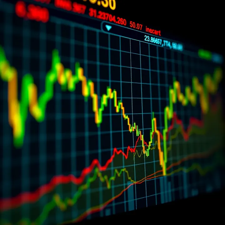 Graph showing fluctuations of multiple stock market indices with upward and downward trends