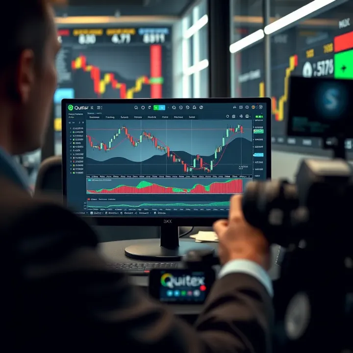 User interface of Quotex demo platform showing trading charts and tools