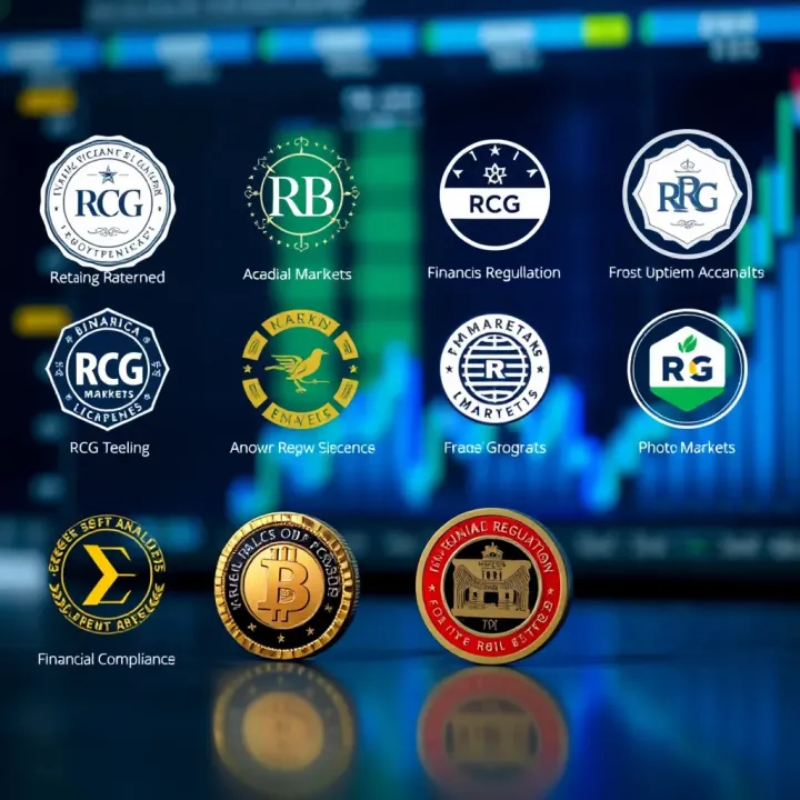 Graphic showing financial regulatory badges and licenses symbolizing broker compliance