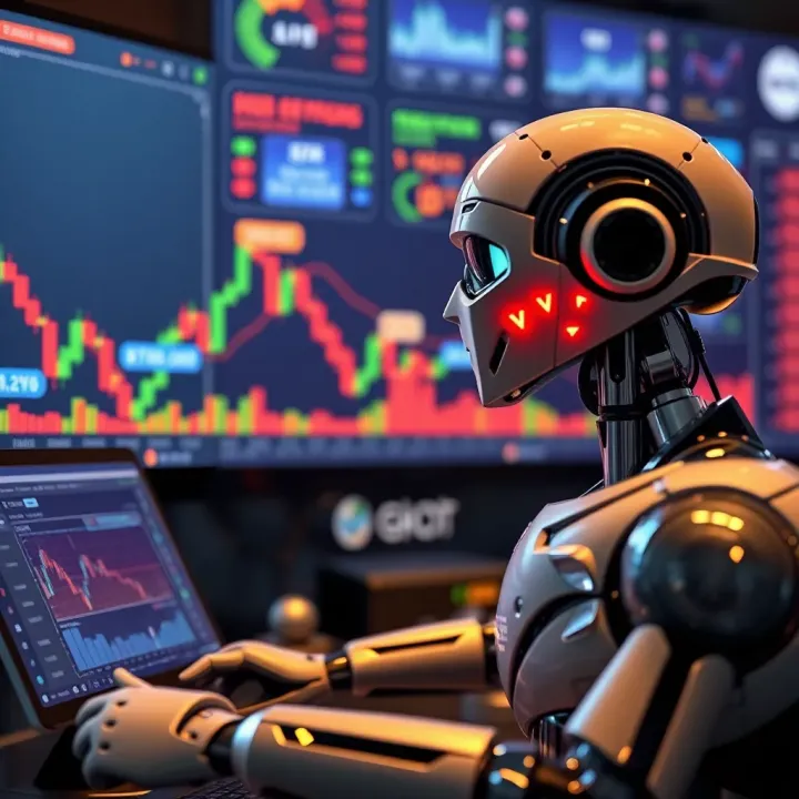 Illustration showing a digital interface with automated financial chart analysis and trading signals