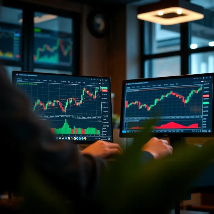 User interface screens of TradingView and Deriv.com with trading graphs and tools visible
