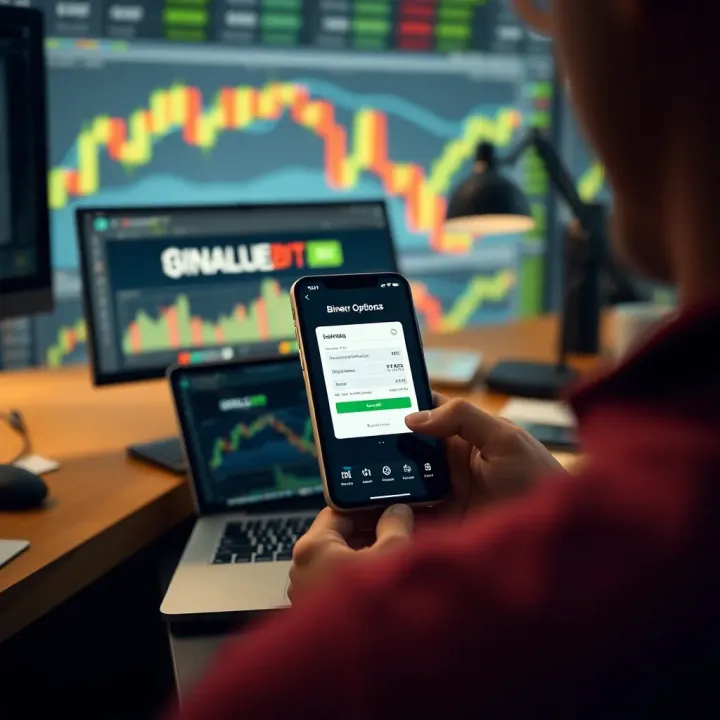 Mobile device displaying a user-friendly binary options trading app for South African traders.