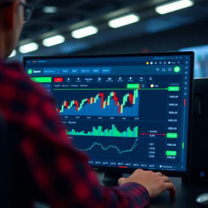 Trading platform interface showing demo account dashboard with charts and virtual balance