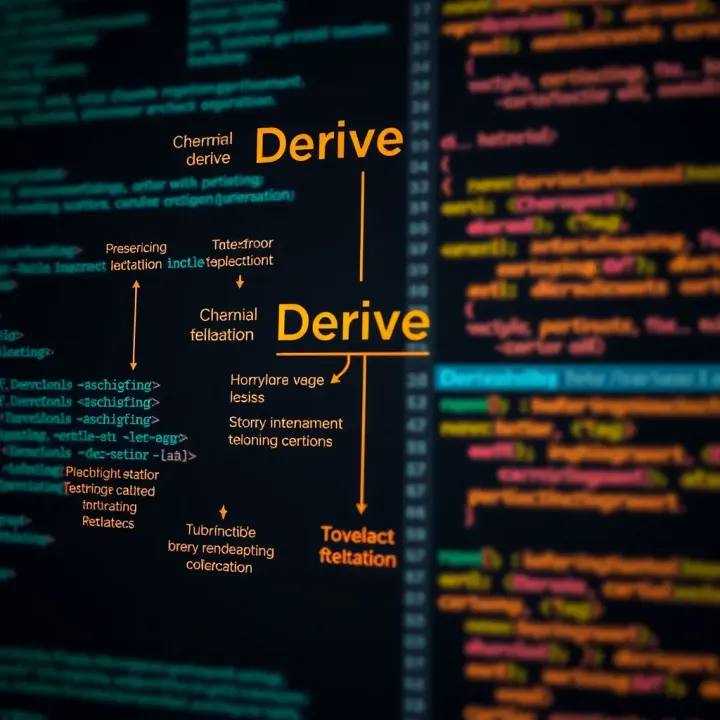 Diagram displaying linguistic roots and programming code snippets demonstrating derivation concepts