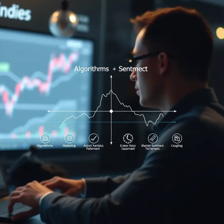 Interaction of Algorithms and Market Sentiment in Synthetic Indices Diagram illustrating algorithms and market sentiment influencing synthetic index movements